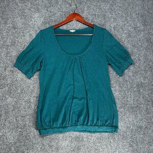 Fossil Top Womens Medium Green Cotton Knit Short Cuffed Sleeve Pullover